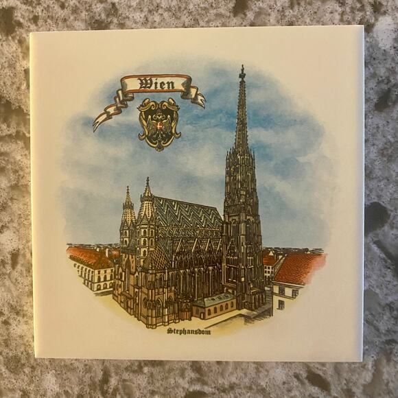 Vintage Collector Ceramic Tile Trivet 6 x 6 Wein Austria St Stephens Cathedral - Picture 1 of 5
